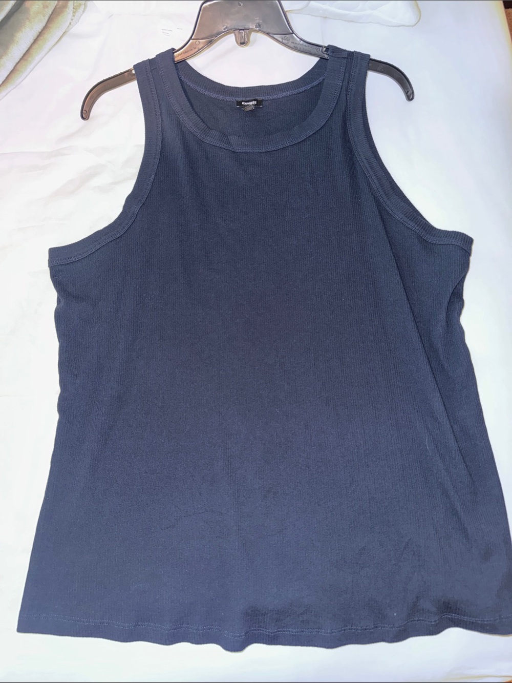 Express Navy Ribbed Tank Top - Sleeveless Scoop Neck